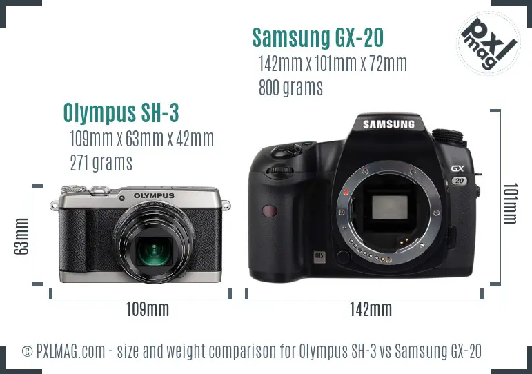Olympus SH-3 vs Samsung GX-20 size comparison Olympus SH-3 vs Samsung GX-20 size comparison