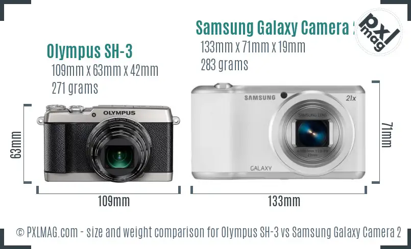 Olympus SH-3 vs Samsung Galaxy Camera 2 size comparison