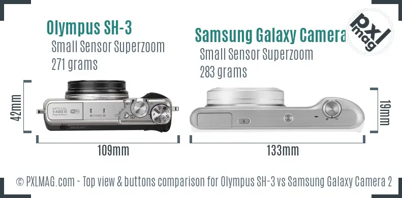 Olympus SH-3 vs Samsung Galaxy Camera 2 top view buttons comparison