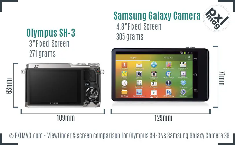 Olympus SH-3 vs Samsung Galaxy Camera 3G Screen and Viewfinder comparison