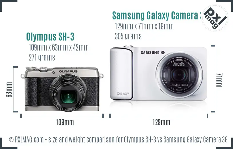 Olympus SH-3 vs Samsung Galaxy Camera 3G size comparison