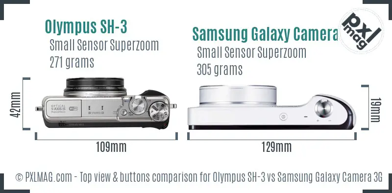 Olympus SH-3 vs Samsung Galaxy Camera 3G top view buttons comparison