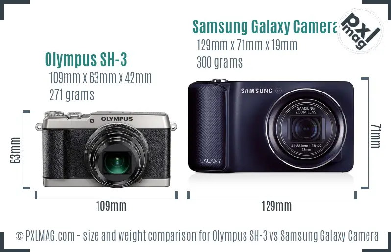 Olympus SH-3 vs Samsung Galaxy Camera size comparison