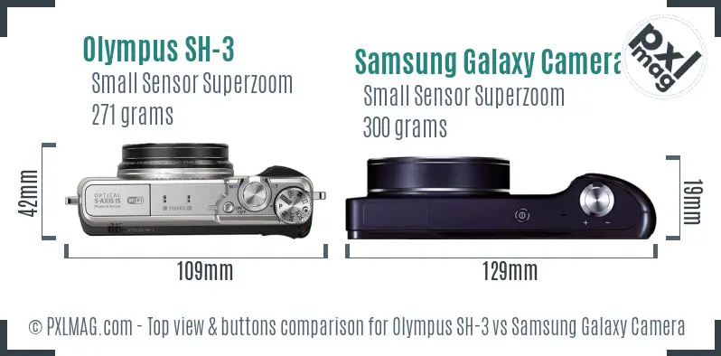 Olympus SH-3 vs Samsung Galaxy Camera top view buttons comparison