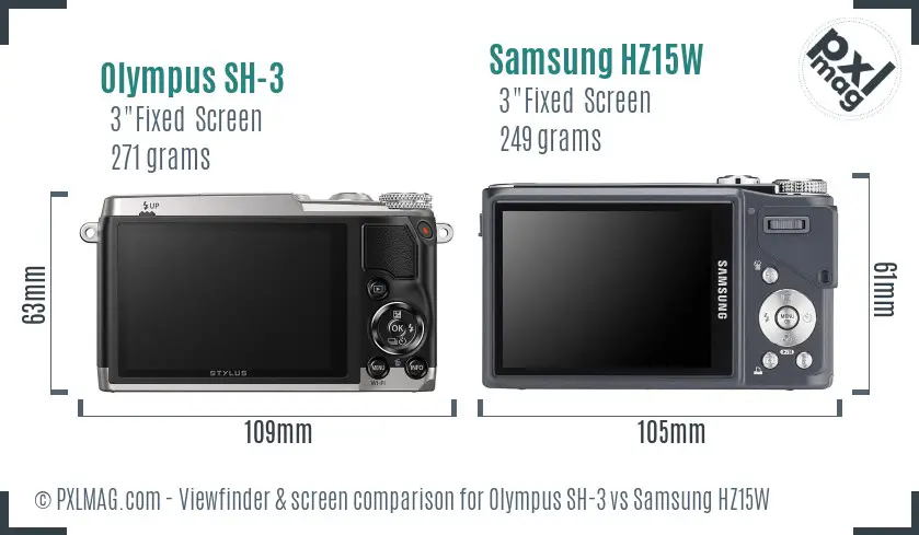 Olympus SH-3 vs Samsung HZ15W Screen and Viewfinder comparison