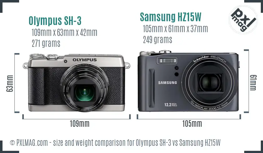 Olympus SH-3 vs Samsung HZ15W size comparison