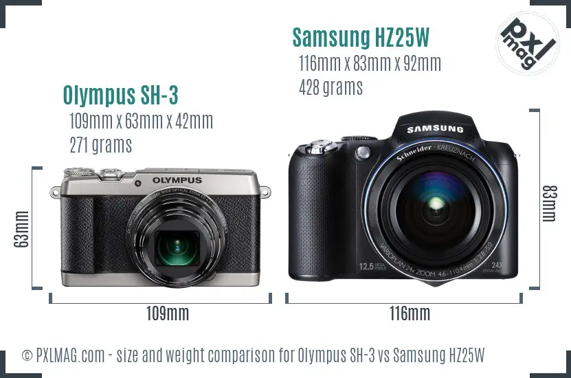 Olympus SH-3 vs Samsung HZ25W size comparison