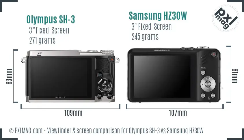 Olympus SH-3 vs Samsung HZ30W Screen and Viewfinder comparison