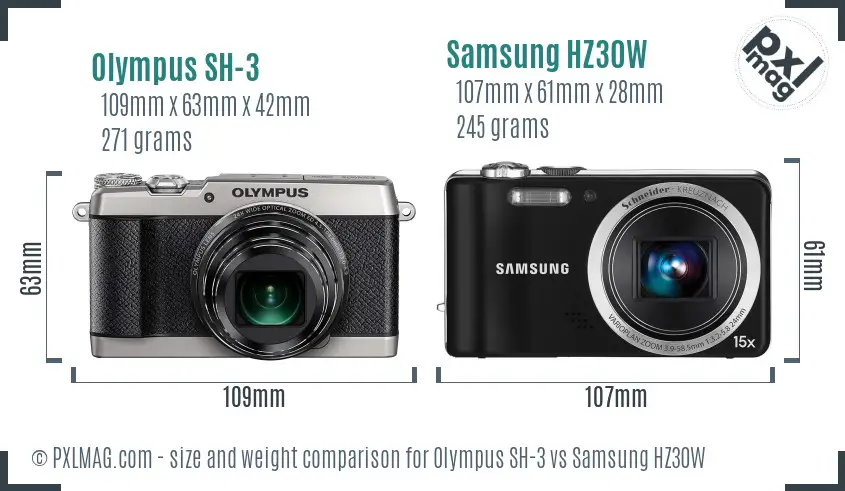 Olympus SH-3 vs Samsung HZ30W size comparison