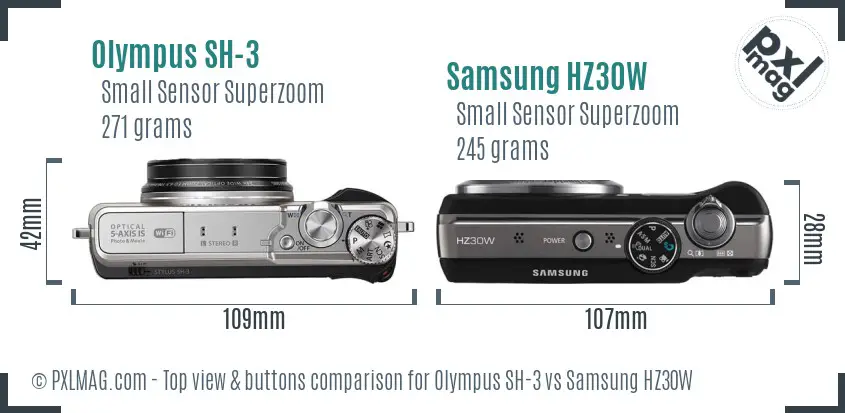 Olympus SH-3 vs Samsung HZ30W top view buttons comparison