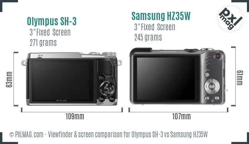 Olympus SH-3 vs Samsung HZ35W Screen and Viewfinder comparison