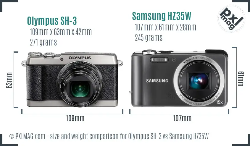 Olympus SH-3 vs Samsung HZ35W size comparison