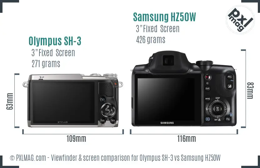 Olympus SH-3 vs Samsung HZ50W Screen and Viewfinder comparison