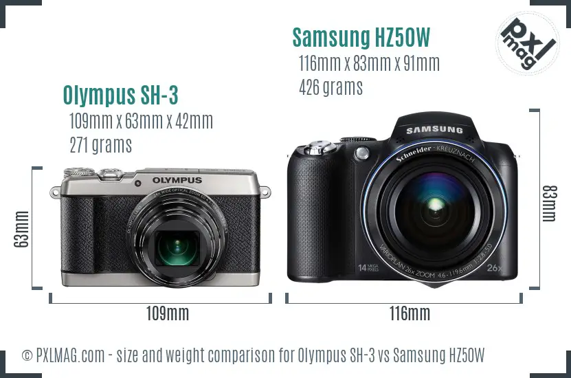 Olympus SH-3 vs Samsung HZ50W size comparison