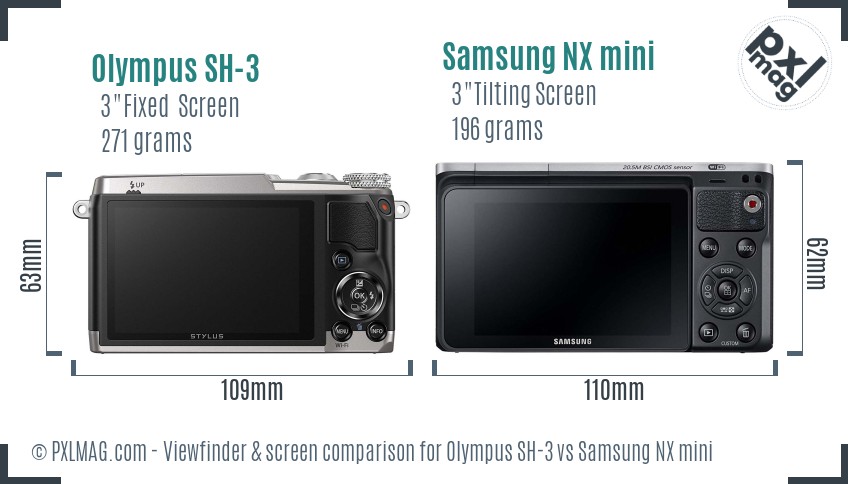 Olympus SH-3 vs Samsung NX mini Screen and Viewfinder comparison