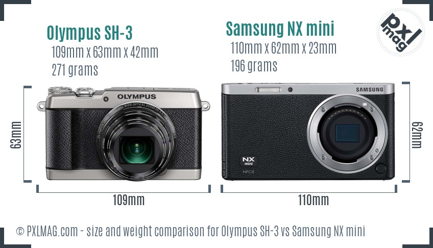Olympus SH-3 vs Samsung NX mini size comparison