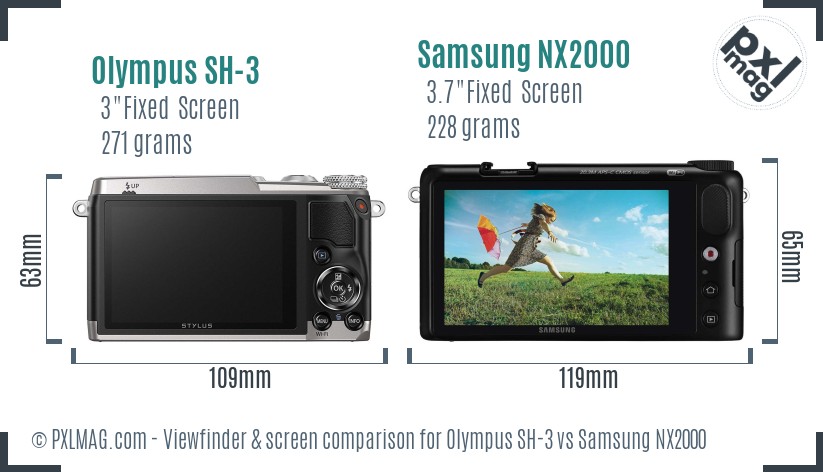Olympus SH-3 vs Samsung NX2000 Screen and Viewfinder comparison
