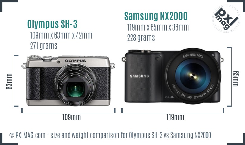 Olympus SH-3 vs Samsung NX2000 size comparison