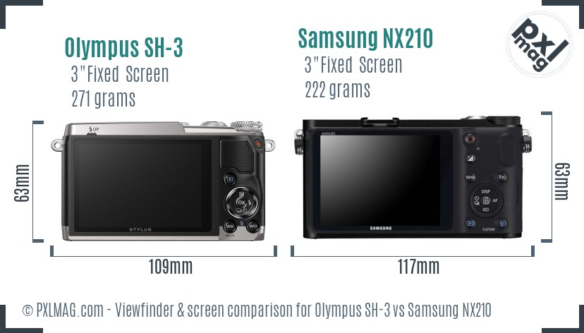 Olympus SH-3 vs Samsung NX210 Screen and Viewfinder comparison