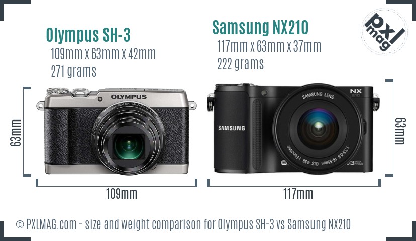 Olympus SH-3 vs Samsung NX210 size comparison