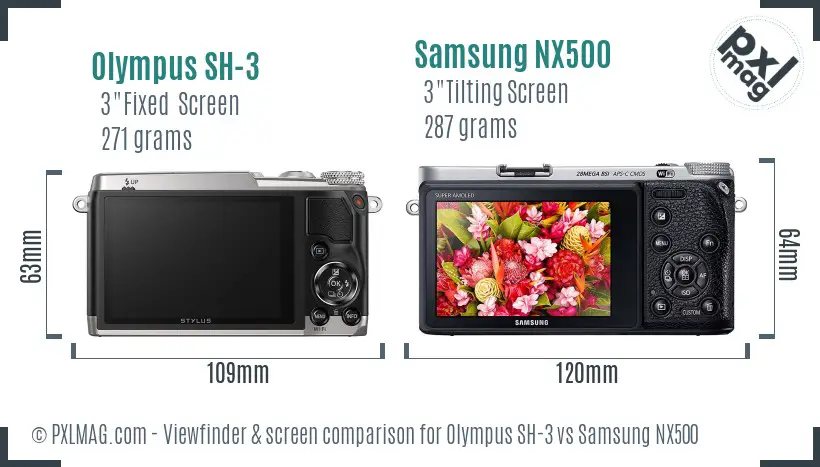 Olympus SH-3 vs Samsung NX500 Screen and Viewfinder comparison