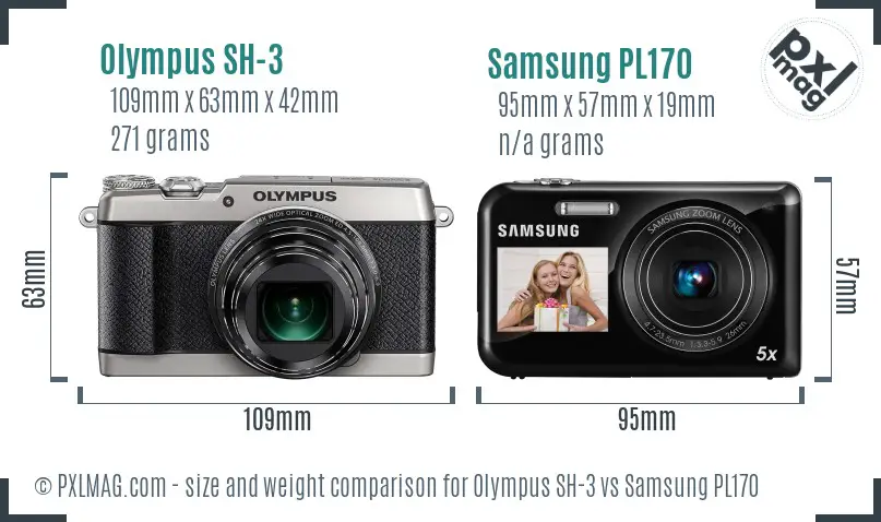 Olympus SH-3 vs Samsung PL170 size comparison