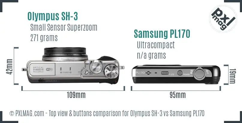Olympus SH-3 vs Samsung PL170 top view buttons comparison