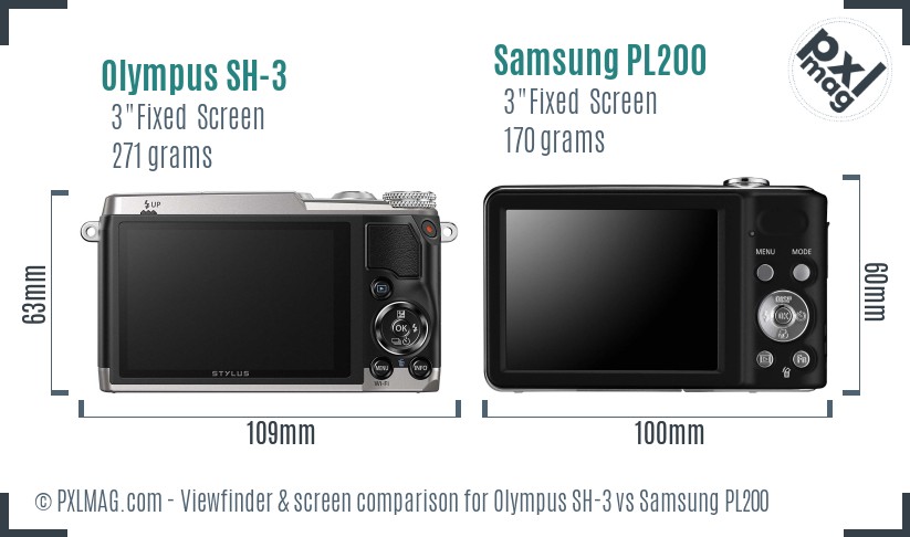 Olympus SH-3 vs Samsung PL200 Screen and Viewfinder comparison