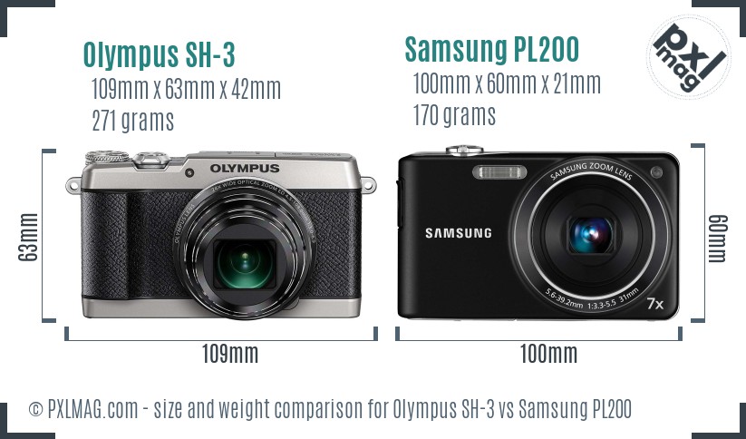 Olympus SH-3 vs Samsung PL200 size comparison