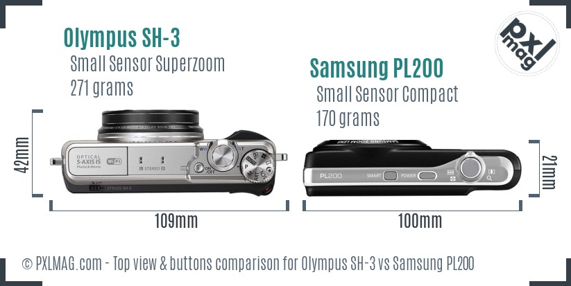 Olympus SH-3 vs Samsung PL200 top view buttons comparison