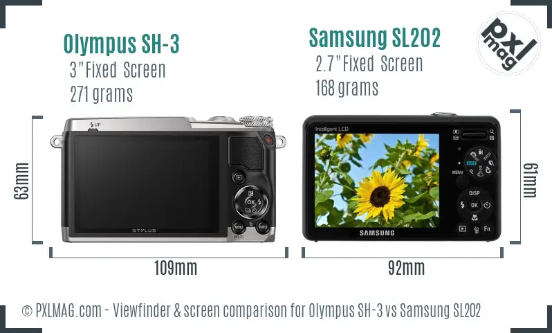 Olympus SH-3 vs Samsung SL202 Screen and Viewfinder comparison