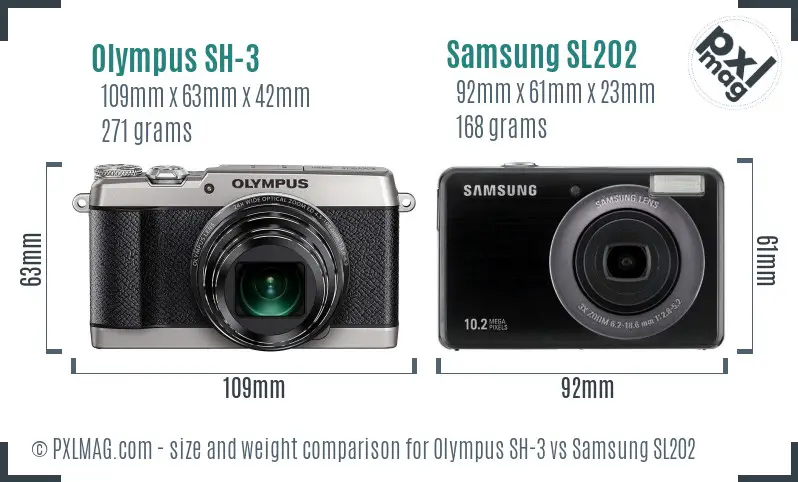 Olympus SH-3 vs Samsung SL202 size comparison