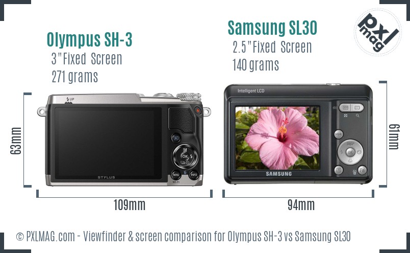 Olympus SH-3 vs Samsung SL30 Screen and Viewfinder comparison