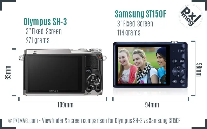 Olympus SH-3 vs Samsung ST150F Screen and Viewfinder comparison