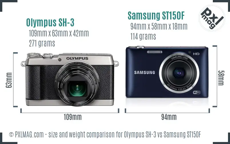 Olympus SH-3 vs Samsung ST150F size comparison