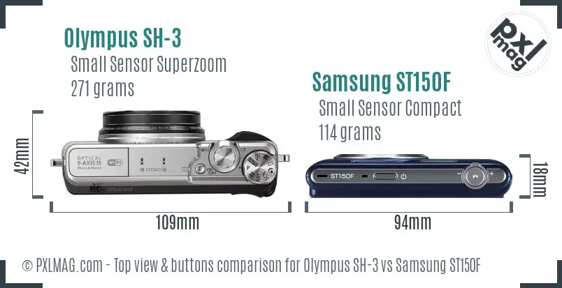 Olympus SH-3 vs Samsung ST150F top view buttons comparison