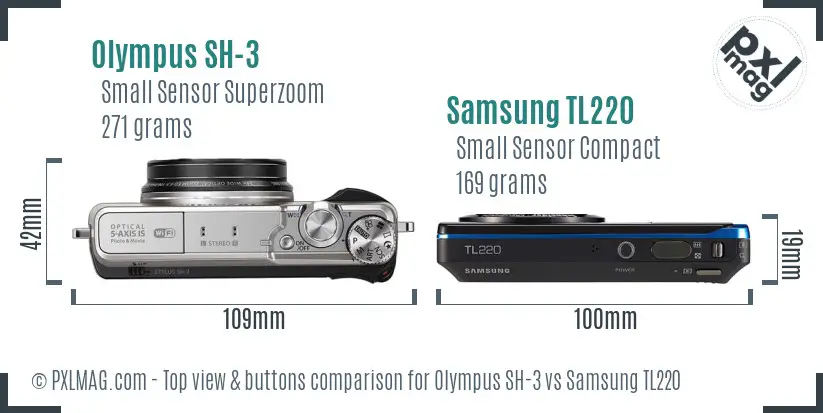 Olympus SH-3 vs Samsung TL220 top view buttons comparison Olympus SH-3 vs Samsung TL220 top view buttons comparison