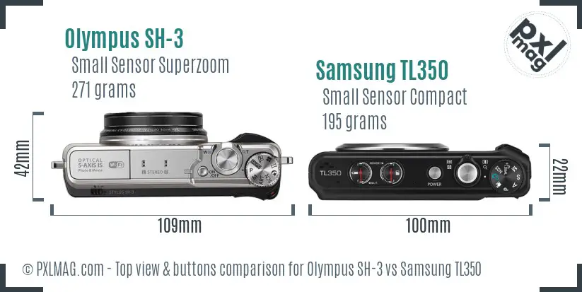 Olympus SH-3 vs Samsung TL350 top view buttons comparison