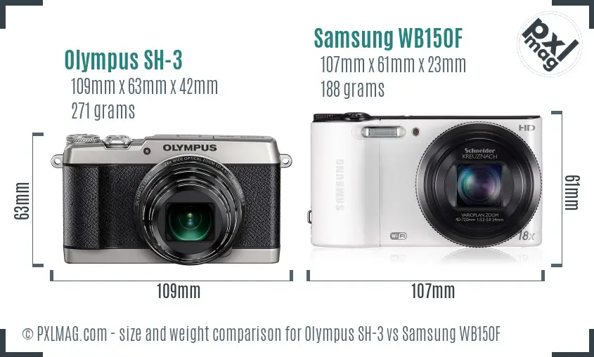 Olympus SH-3 vs Samsung WB150F size comparison