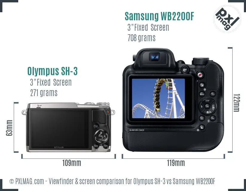 Olympus SH-3 vs Samsung WB2200F Screen and Viewfinder comparison