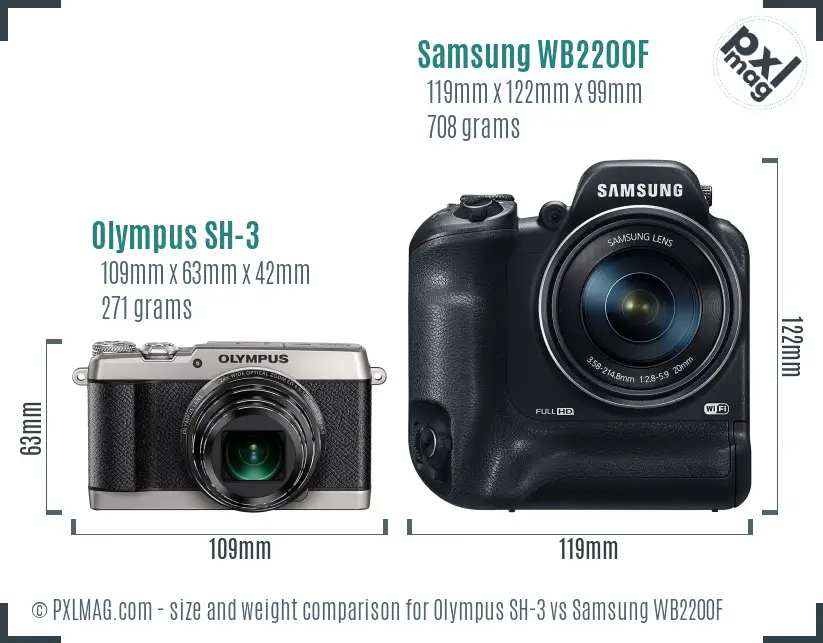 Olympus SH-3 vs Samsung WB2200F size comparison