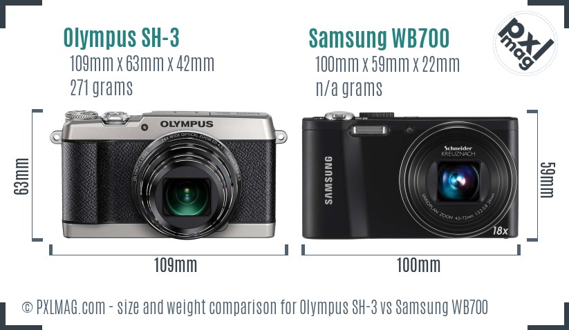 Olympus SH-3 vs Samsung WB700 size comparison