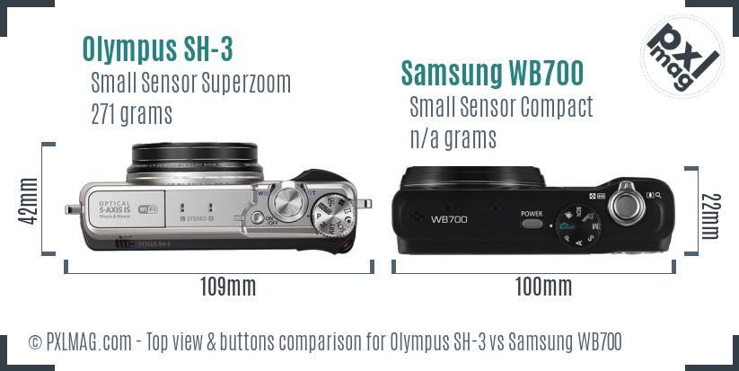 Olympus SH-3 vs Samsung WB700 top view buttons comparison