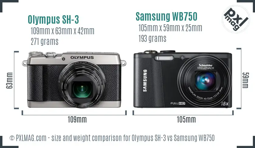 Olympus SH-3 vs Samsung WB750 size comparison