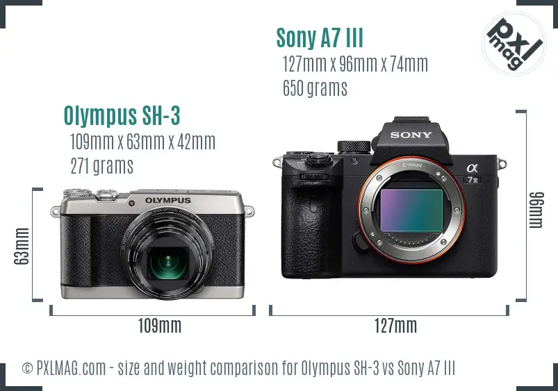 Olympus SH-3 vs Sony A7 III size comparison