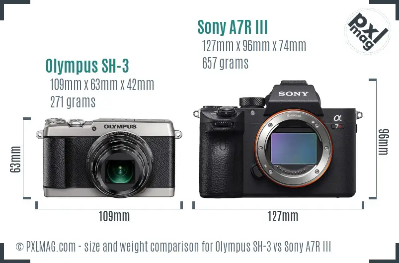 Olympus SH-3 vs Sony A7R III size comparison