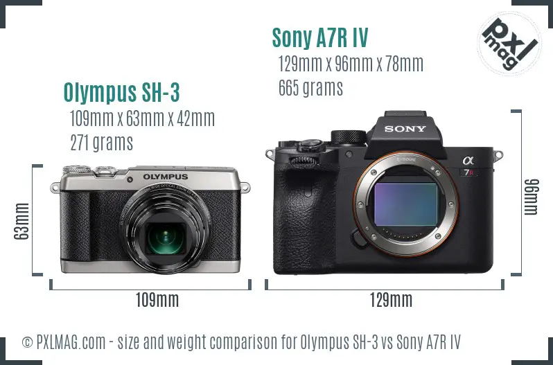 Olympus SH-3 vs Sony A7R IV size comparison