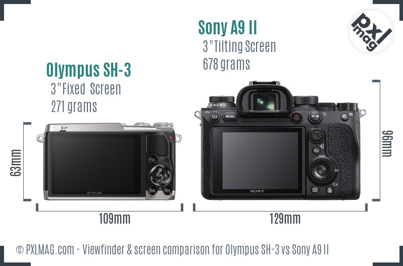 Olympus SH-3 vs Sony A9 II Screen and Viewfinder comparison