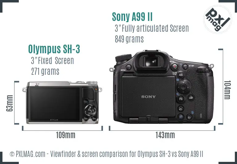 Olympus SH-3 vs Sony A99 II Screen and Viewfinder comparison