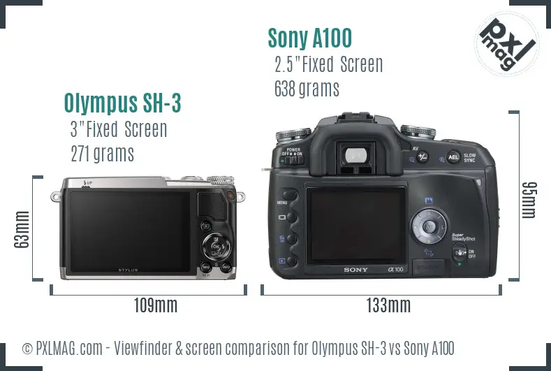 Olympus SH-3 vs Sony A100 Screen and Viewfinder comparison